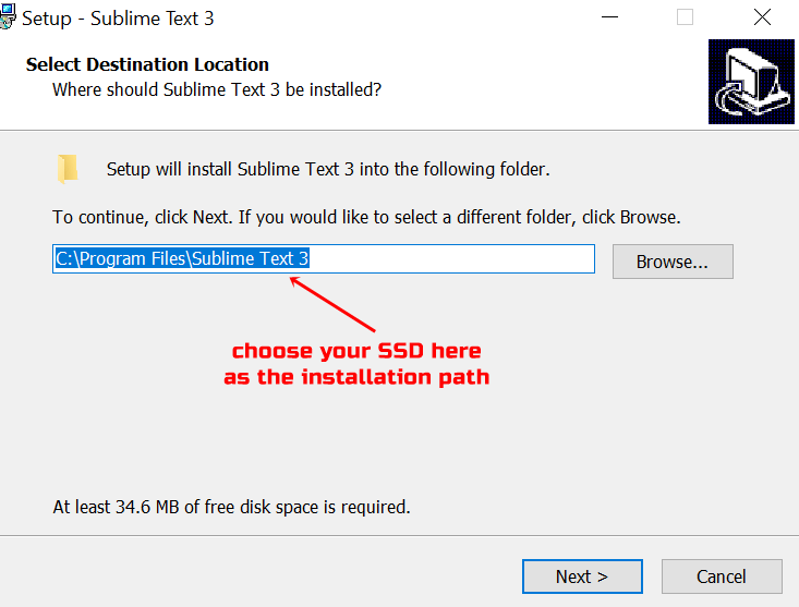 choose your ssd as the installation path