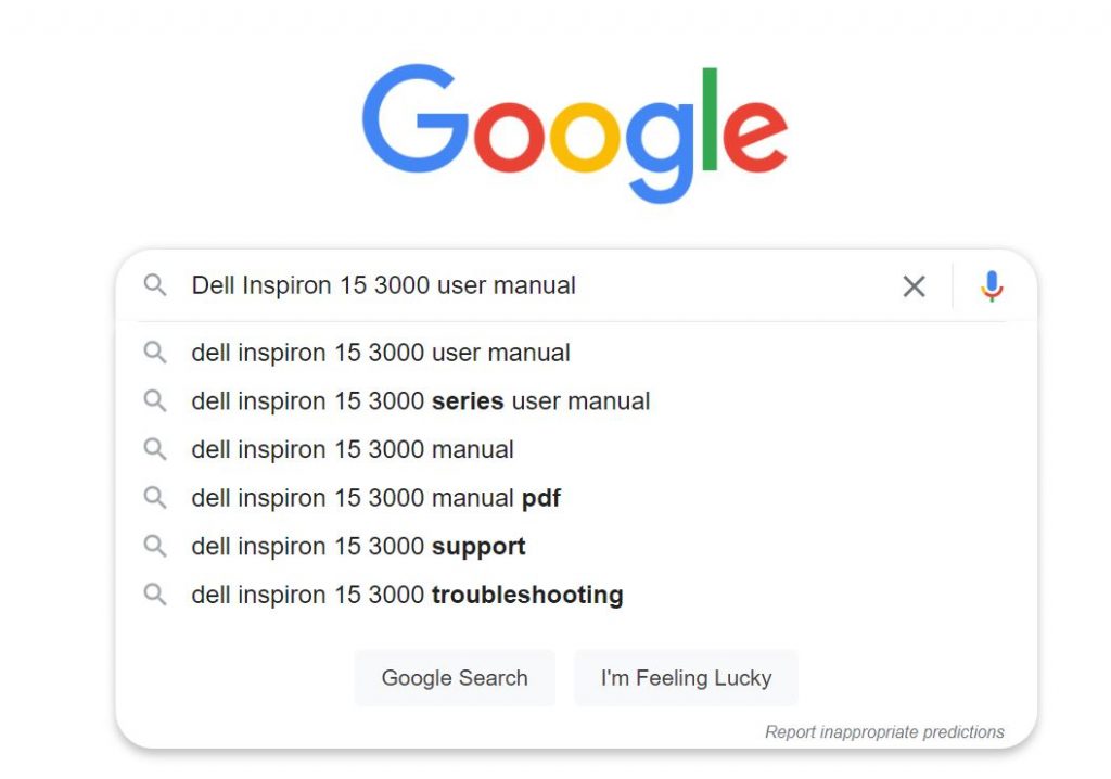 google search to find the user manual